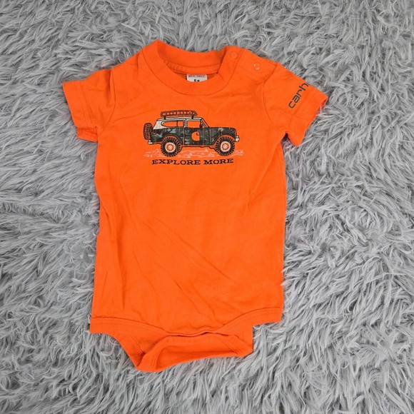 Carhartt Bodysuit Overalls Set Kids 6M Orange Camo Excellent SD8852-B 2pc - Picture 2 of 6